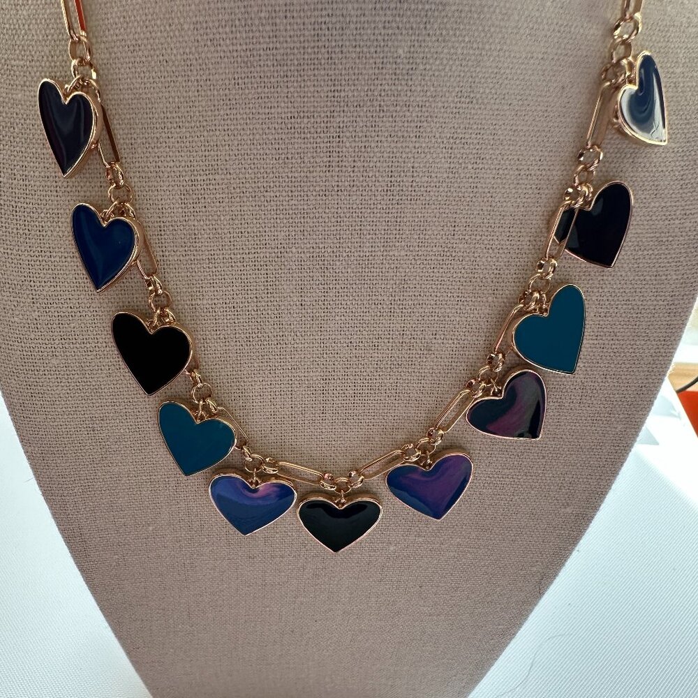 Pak Lane Cobalt necklace NIP Multi  Blue enamel hearts statement necklace